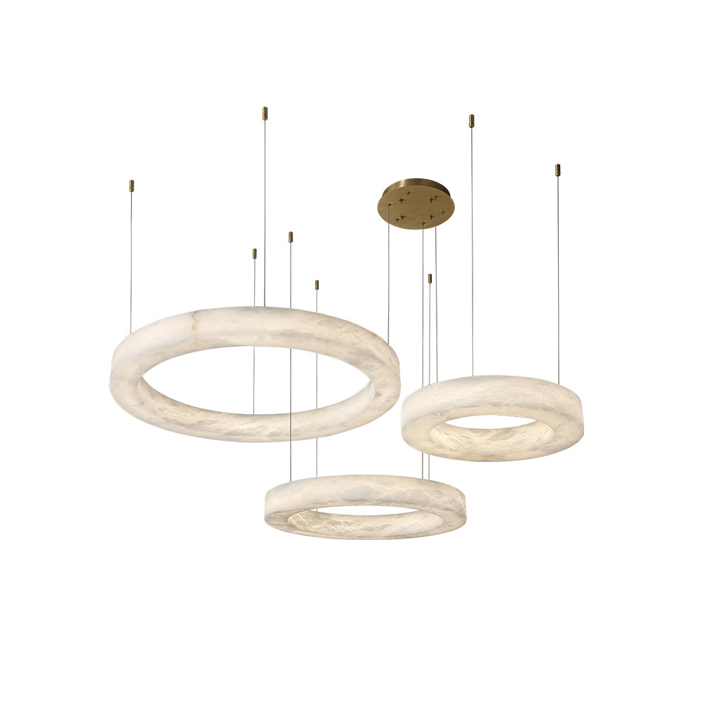 Alabaster Ring Chandelier – Natural Stone Halo & Brass Modern Luxury Chandelier