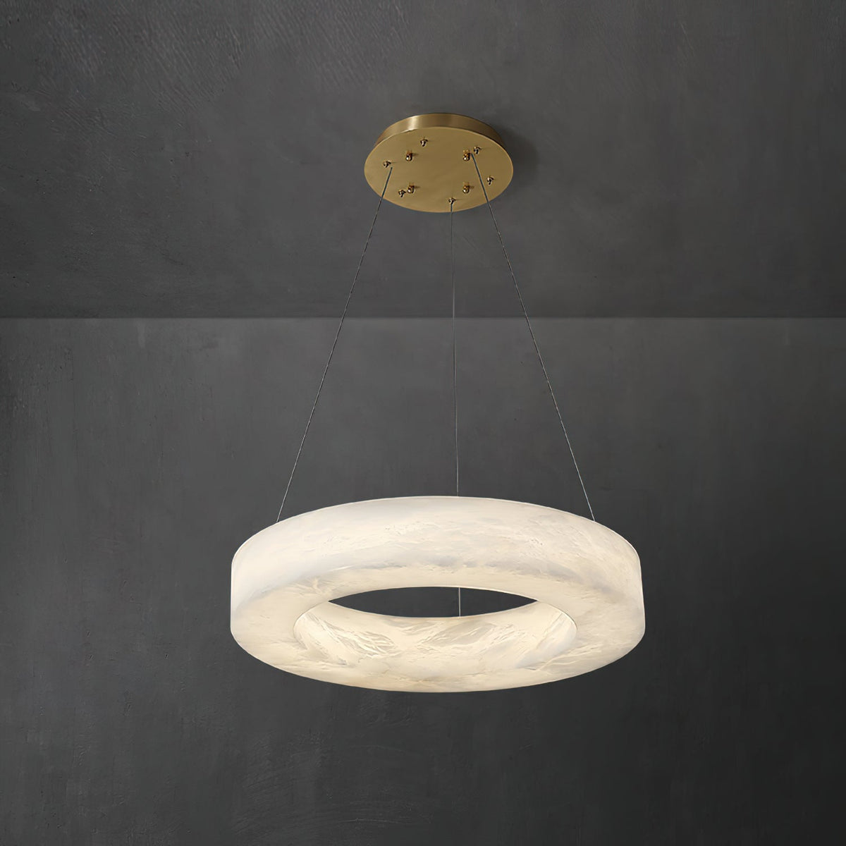 Alabaster Ring Chandelier – Natural Stone Halo & Brass Modern Luxury Chandelier