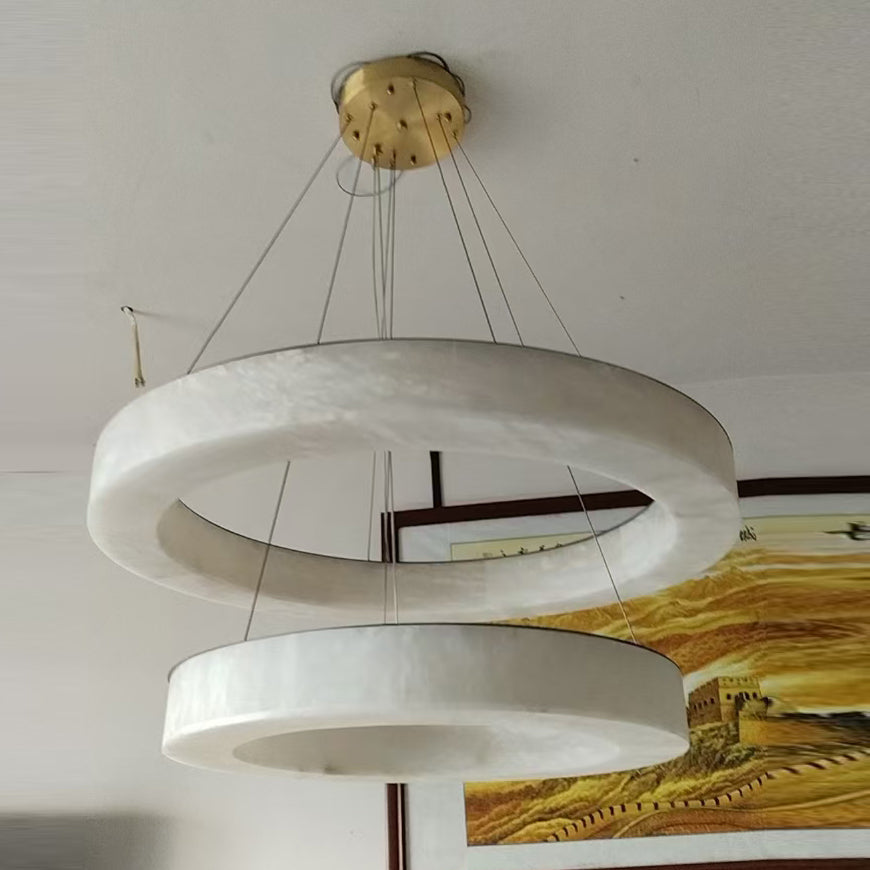Alabaster Ring Chandelier – Natural Stone Halo & Brass Modern Luxury Chandelier