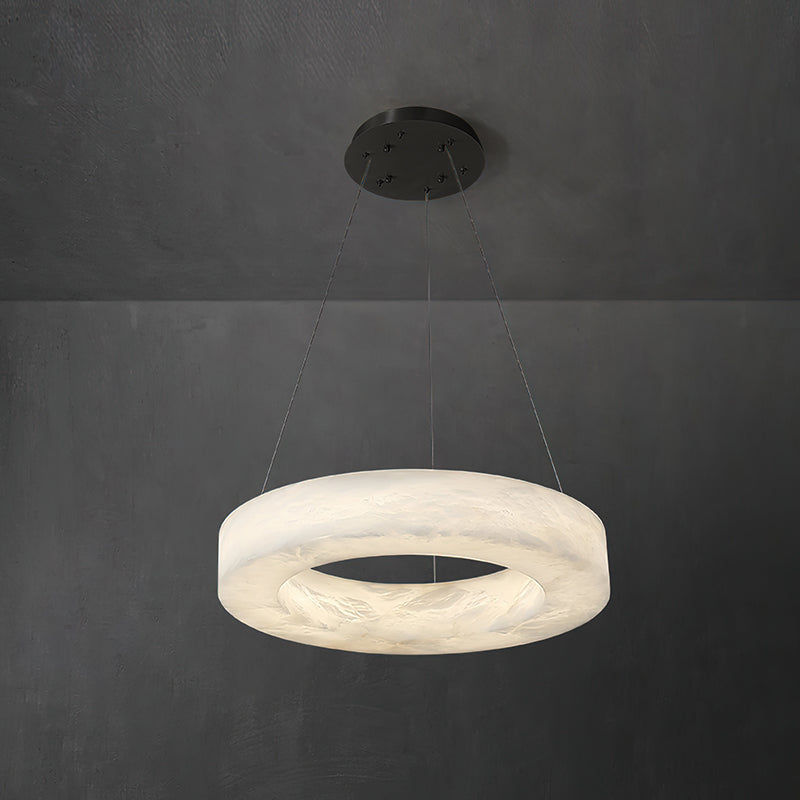 Alabaster Ring Chandelier – Natural Stone Halo & Brass Modern Luxury Chandelier