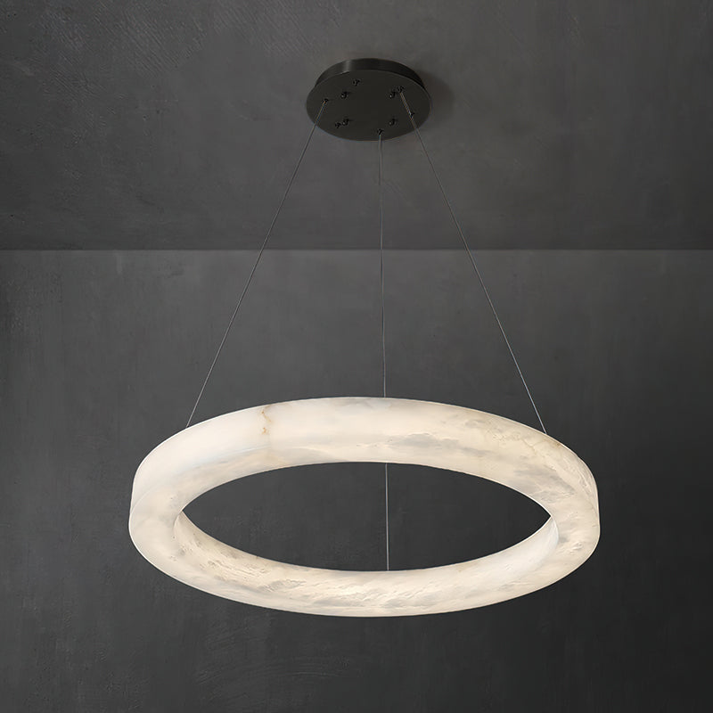 Alabaster Ring Chandelier – Natural Stone Halo & Brass Modern Luxury Chandelier