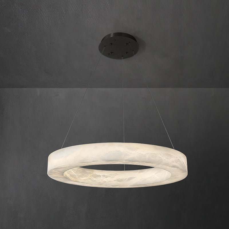 Alabaster Ring Chandelier – Natural Stone Halo & Brass Modern Luxury Chandelier