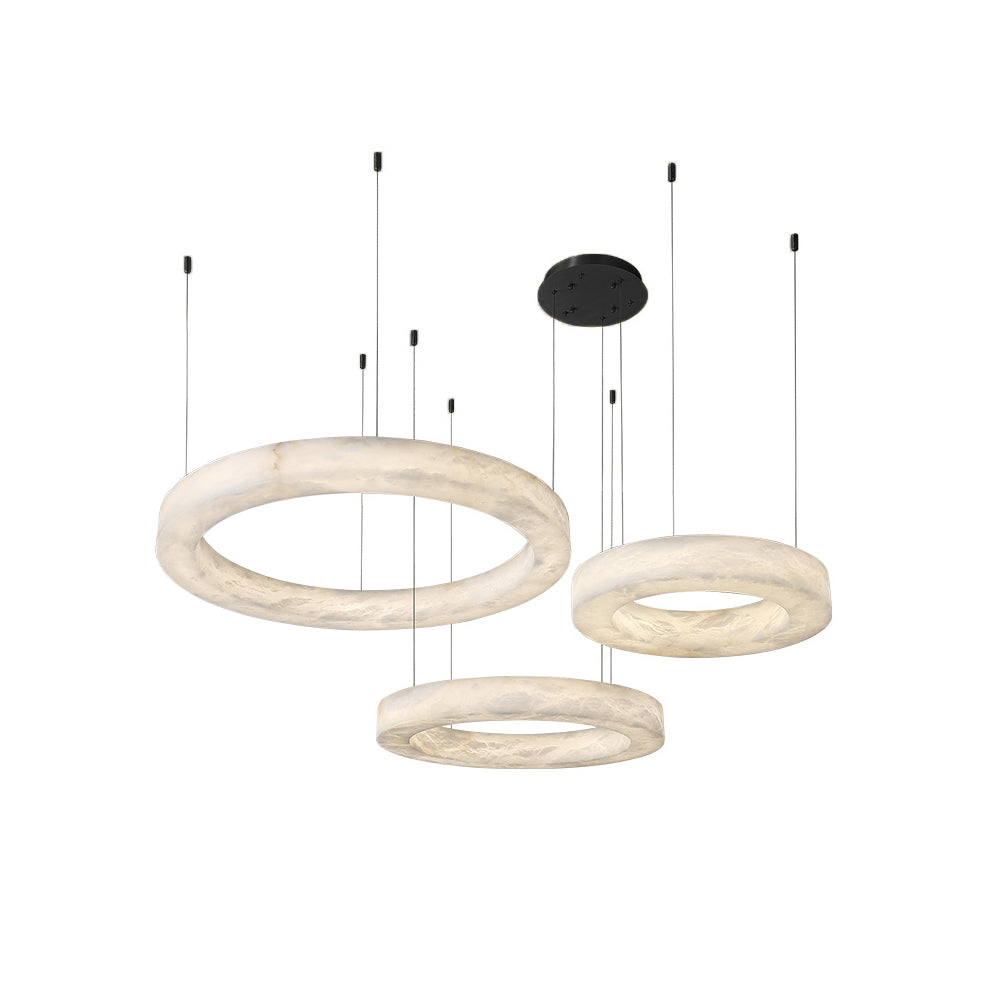 Alabaster Ring Chandelier – Natural Stone Halo & Brass Modern Luxury Chandelier