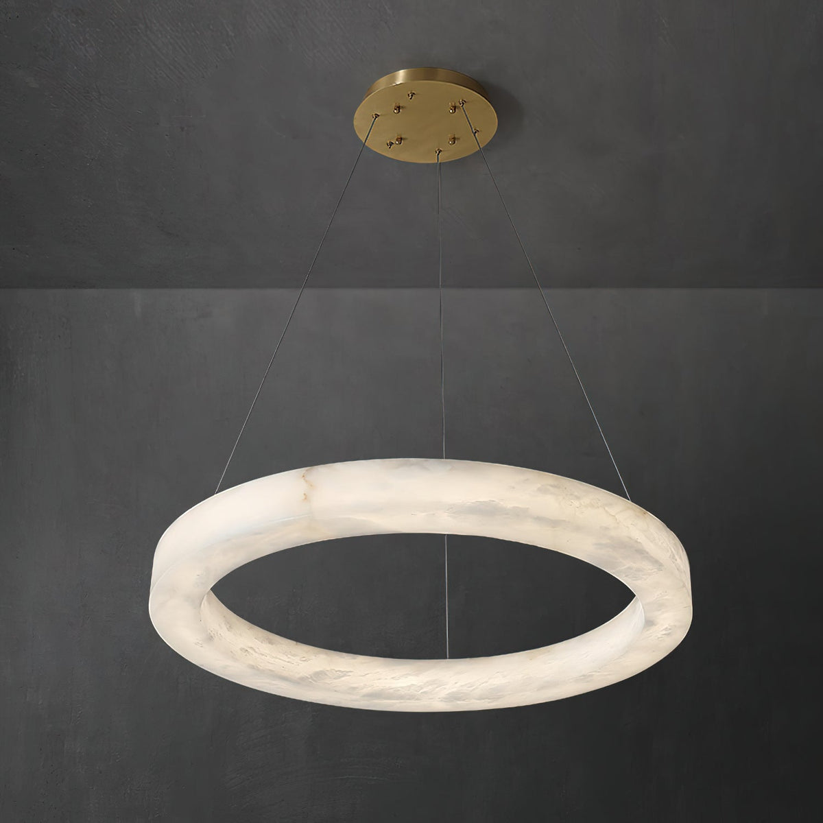 Alabaster Ring Chandelier – Natural Stone Halo & Brass Modern Luxury Chandelier