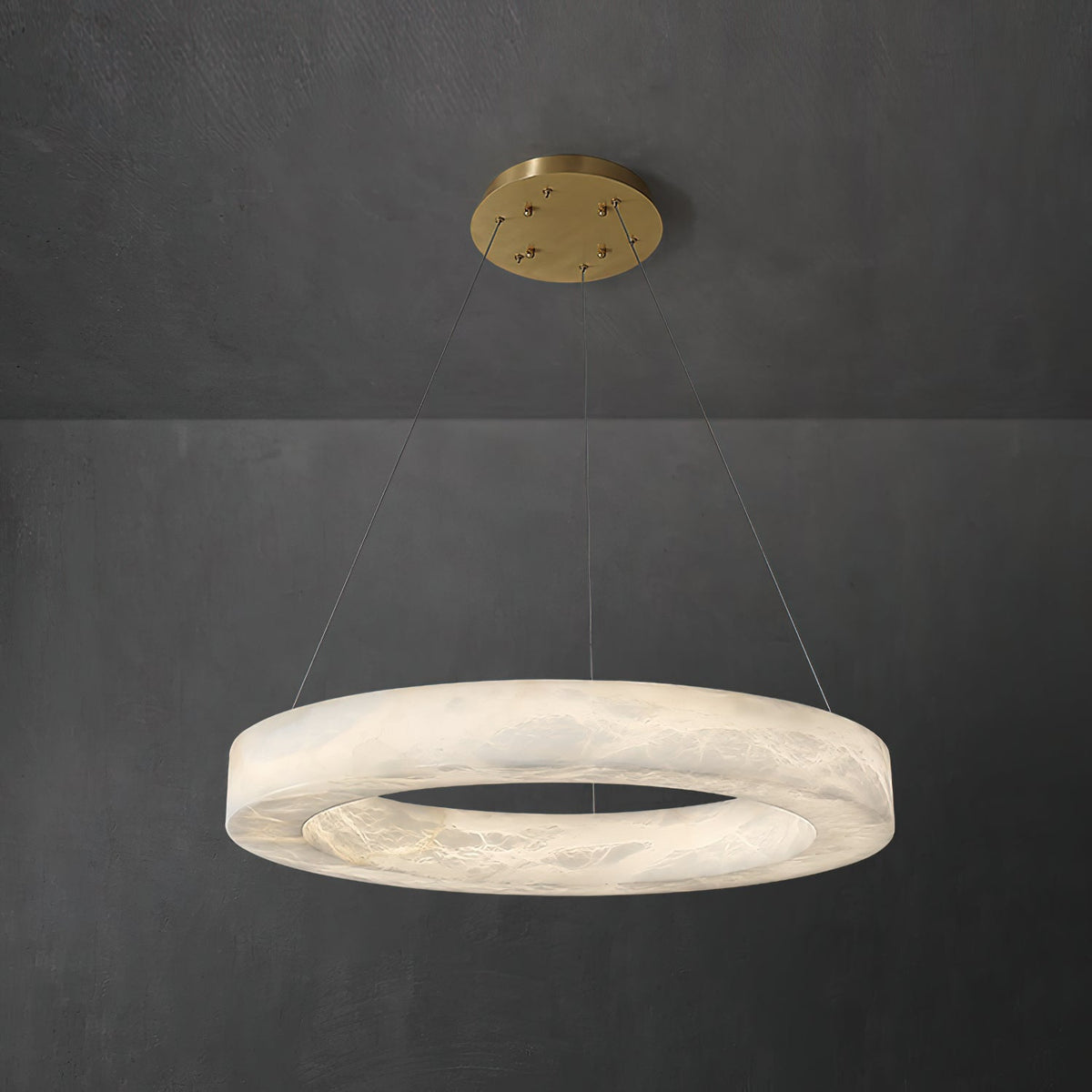 Alabaster Ring Chandelier – Natural Stone Halo & Brass Modern Luxury Chandelier