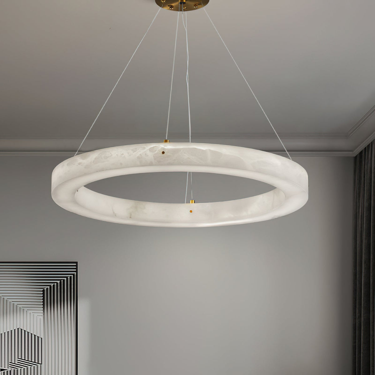 Alabaster Ring Chandelier – Natural Stone Halo & Brass Modern Luxury Chandelier