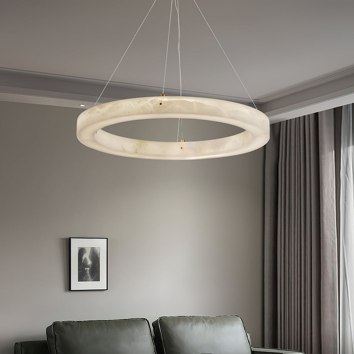 Alabaster Ring Chandelier – Natural Stone Halo & Brass Modern Luxury Chandelier
