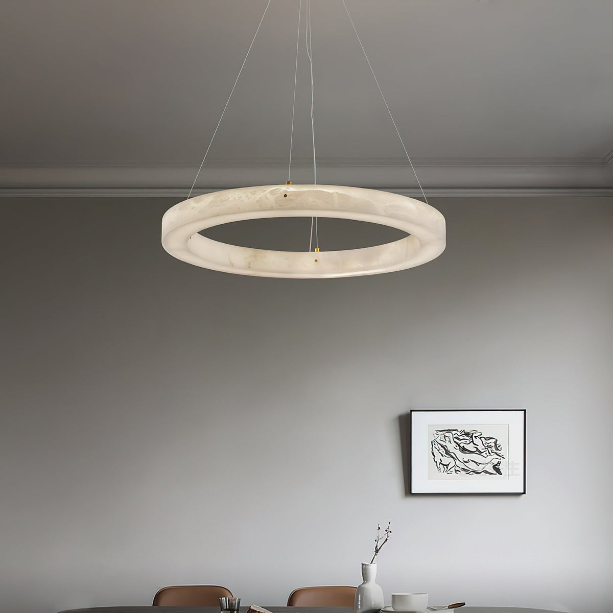 Alabaster Ring Chandelier – Natural Stone Halo & Brass Modern Luxury Chandelier