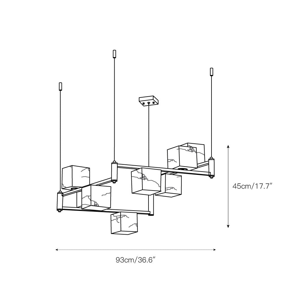 Alabaster Square Box Chandelier – Natural Snowflake Gypsum & Brass Modern Chandelier
