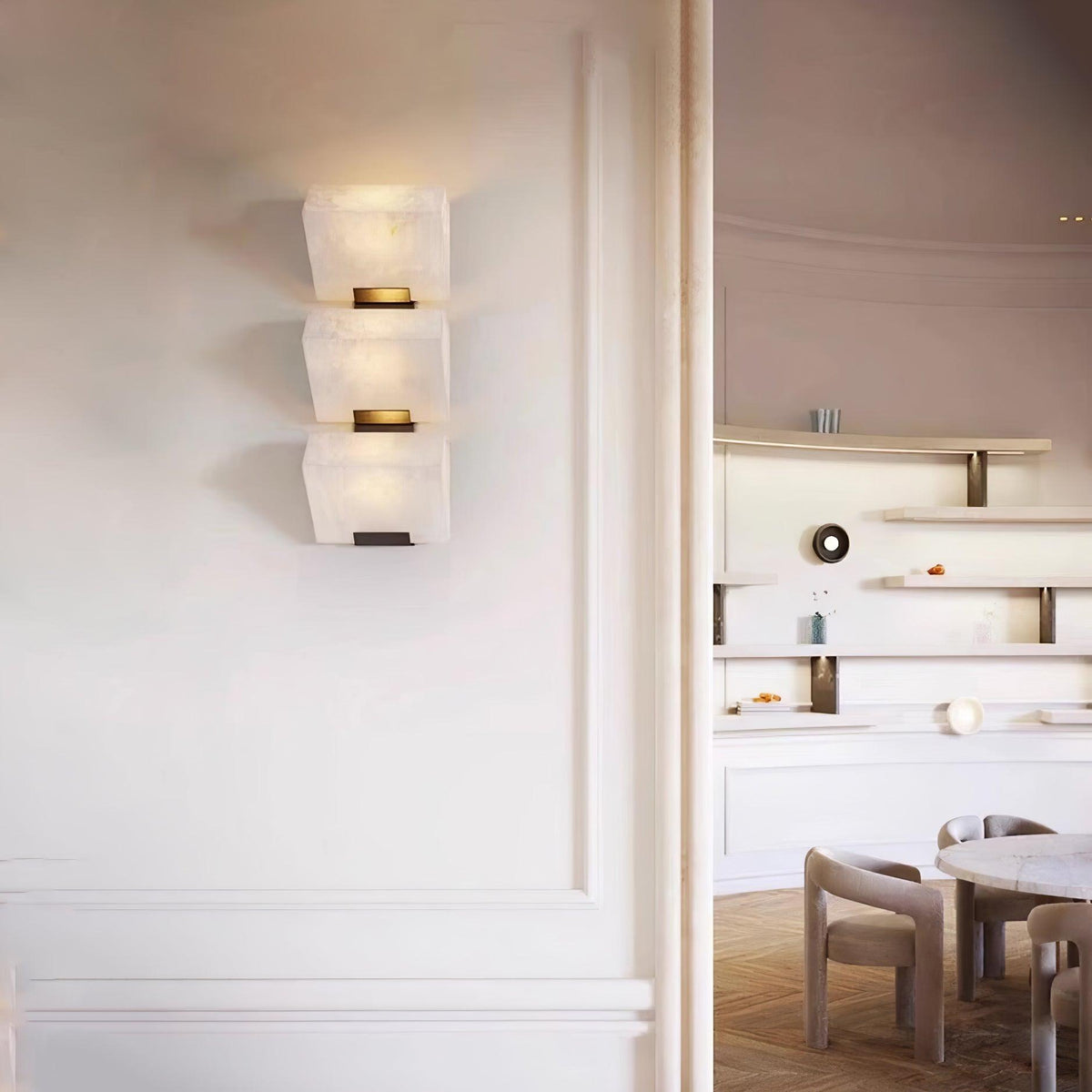 Alabaster Staircase Wall Lamp – Natural Stone Panel & Metal Modern LED Wall Sconce