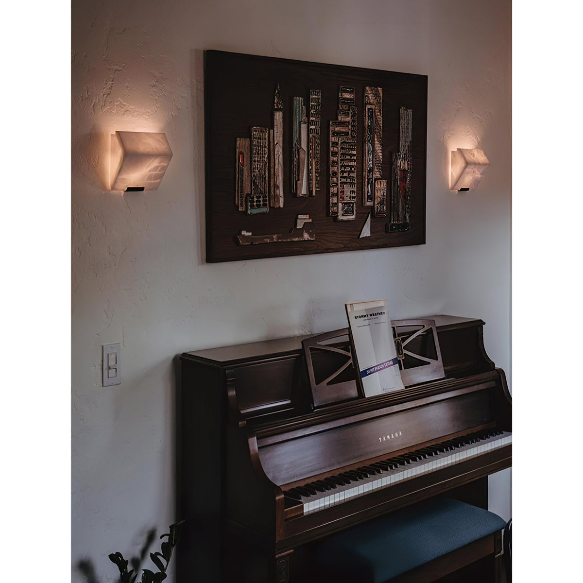Alabaster Staircase Wall Lamp – Natural Stone Panel & Metal Modern LED Wall Sconce