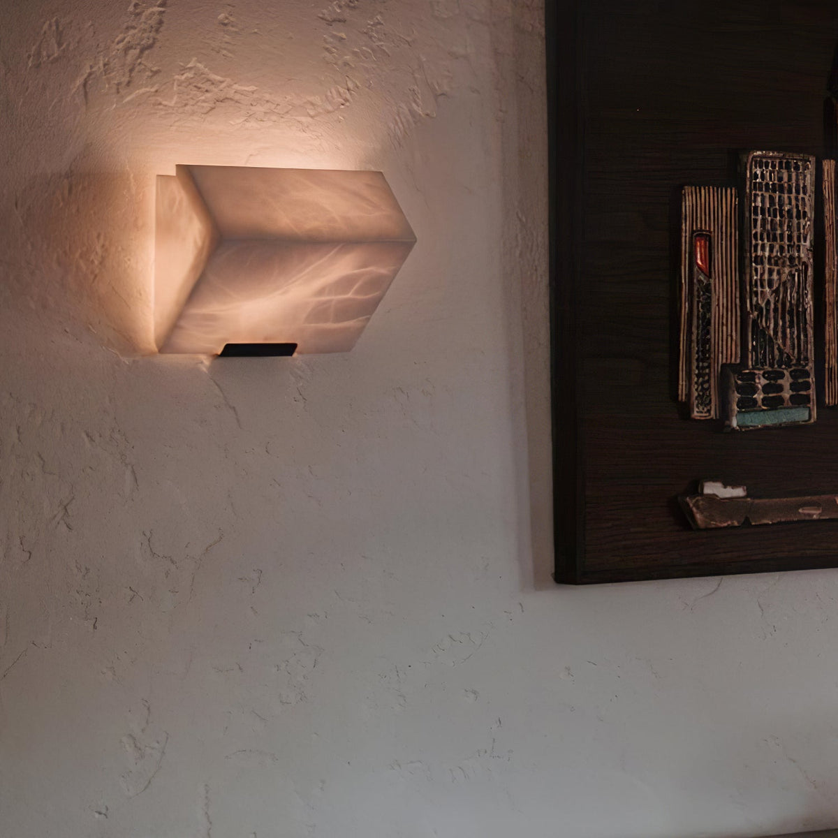 Alabaster Staircase Wall Lamp – Natural Stone Panel & Metal Modern LED Wall Sconce