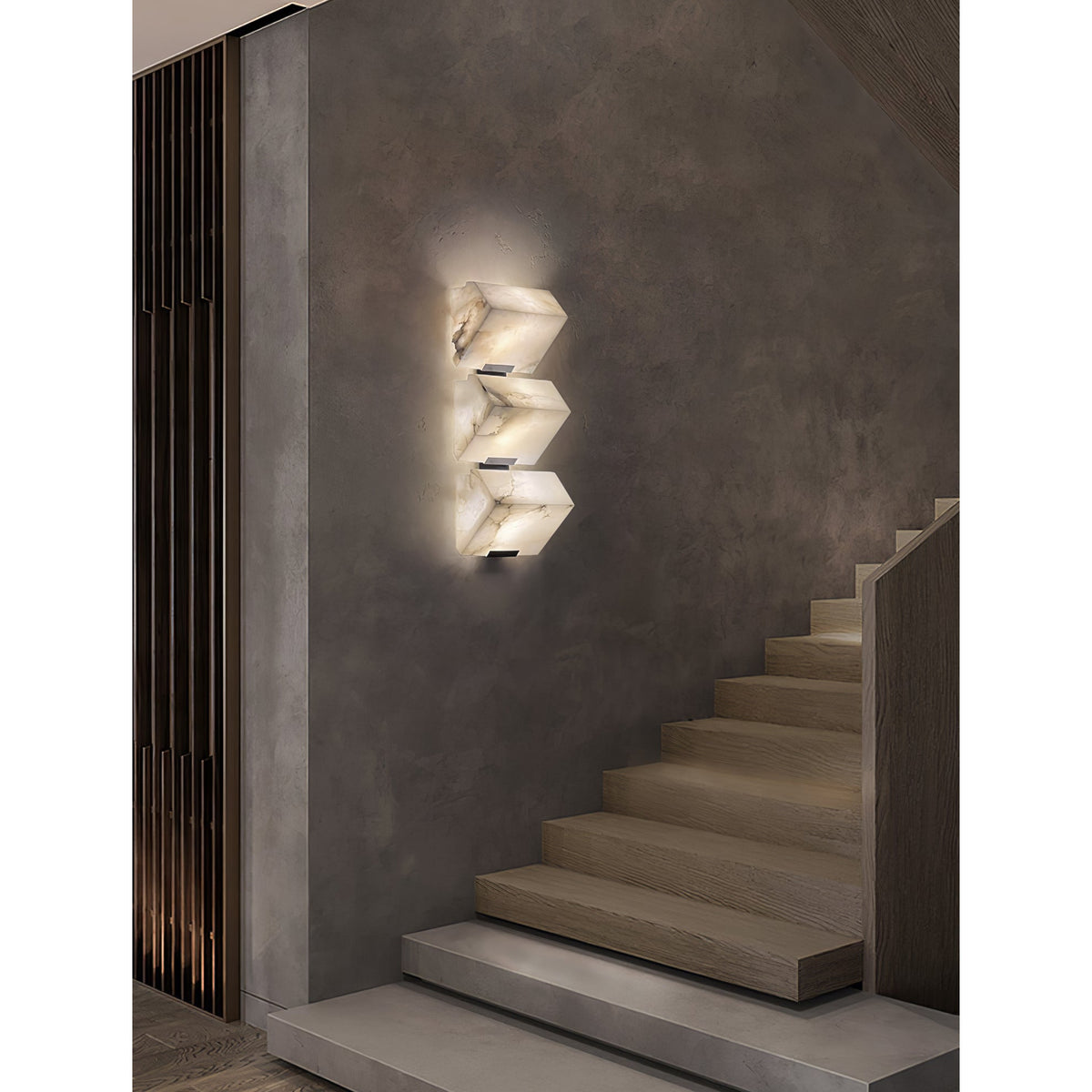Alabaster Staircase Wall Lamp – Natural Stone Panel & Metal Modern LED Wall Sconce
