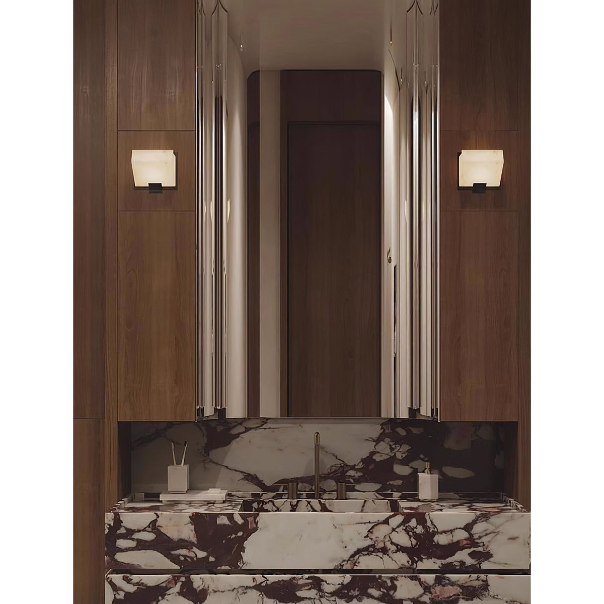 Alabaster Staircase Wall Lamp – Natural Stone Panel & Metal Modern LED Wall Sconce