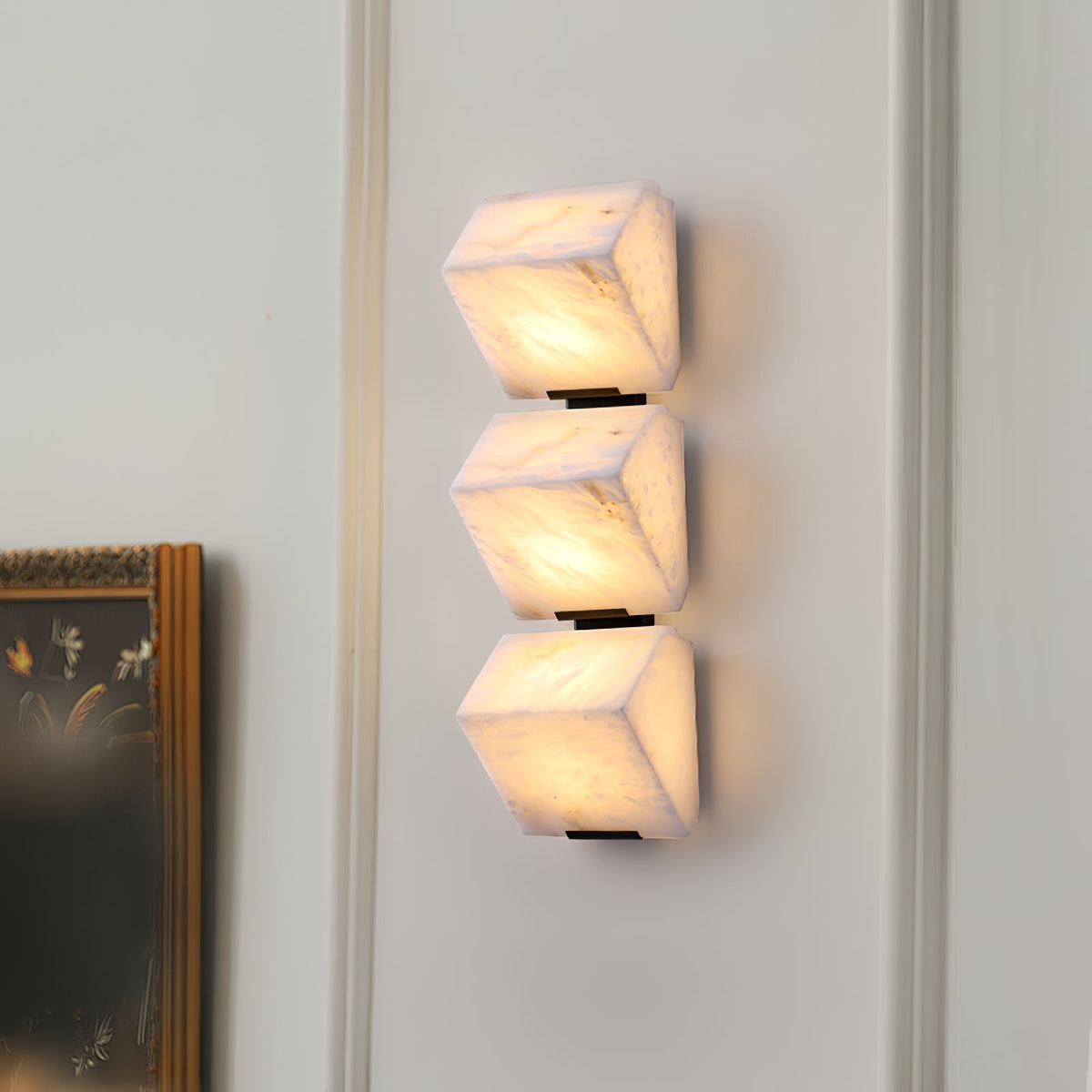 Alabaster Staircase Wall Lamp – Natural Stone Panel & Metal Modern LED Wall Sconce