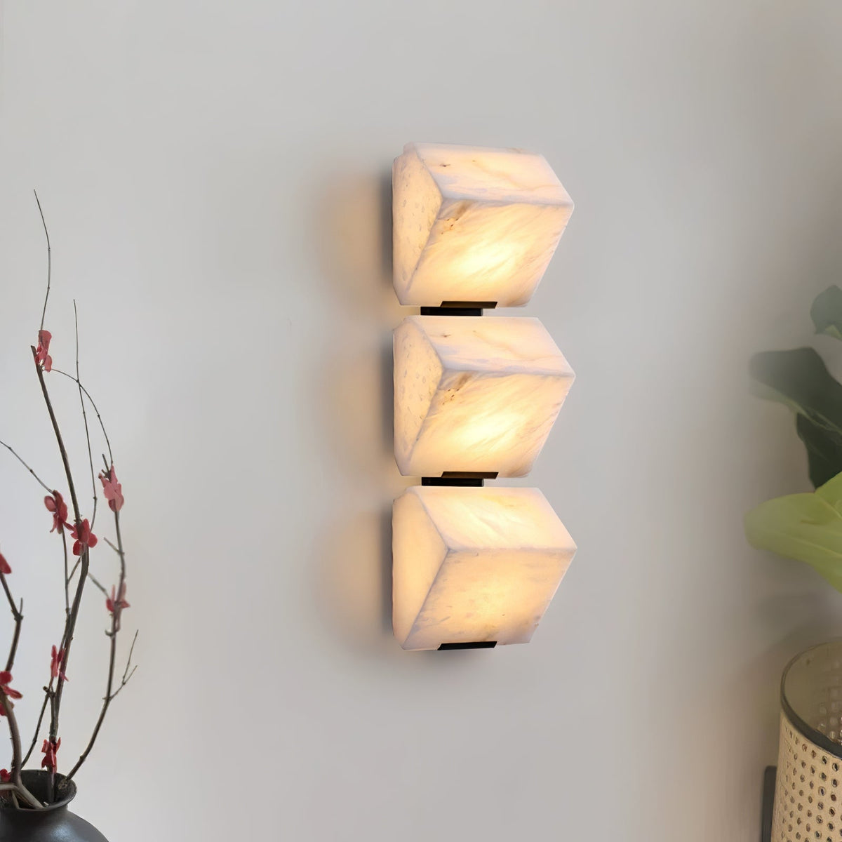 Alabaster Staircase Wall Lamp – Natural Stone Panel & Metal Modern LED Wall Sconce