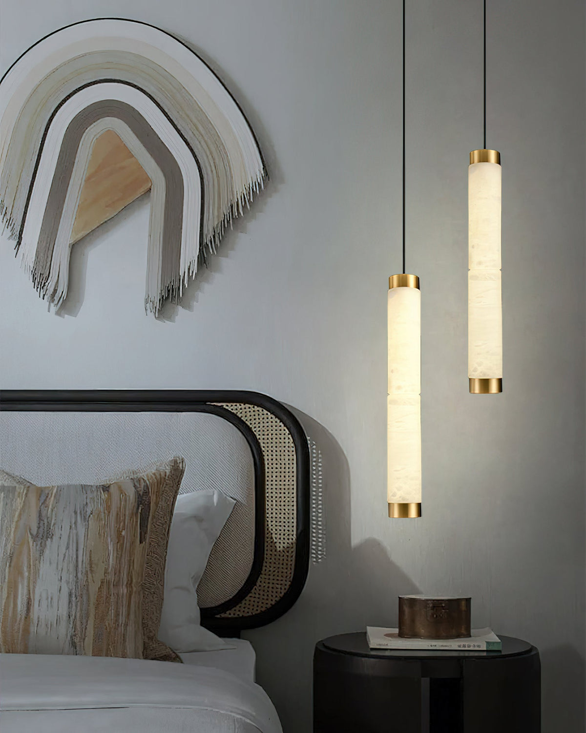Alabaster Strip Pendant Light – Natural Stone Tubes & Satin Brass Modern Suspension Light