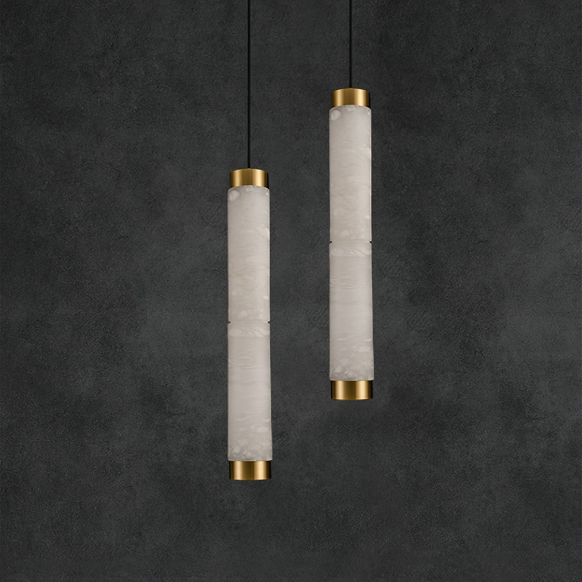 Alabaster Strip Pendant Light – Natural Stone Tubes & Satin Brass Modern Suspension Light