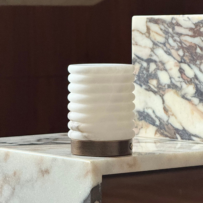 Alabaster Striped Table Lamp – Cordless Rechargeable Natural Stone Accent Light