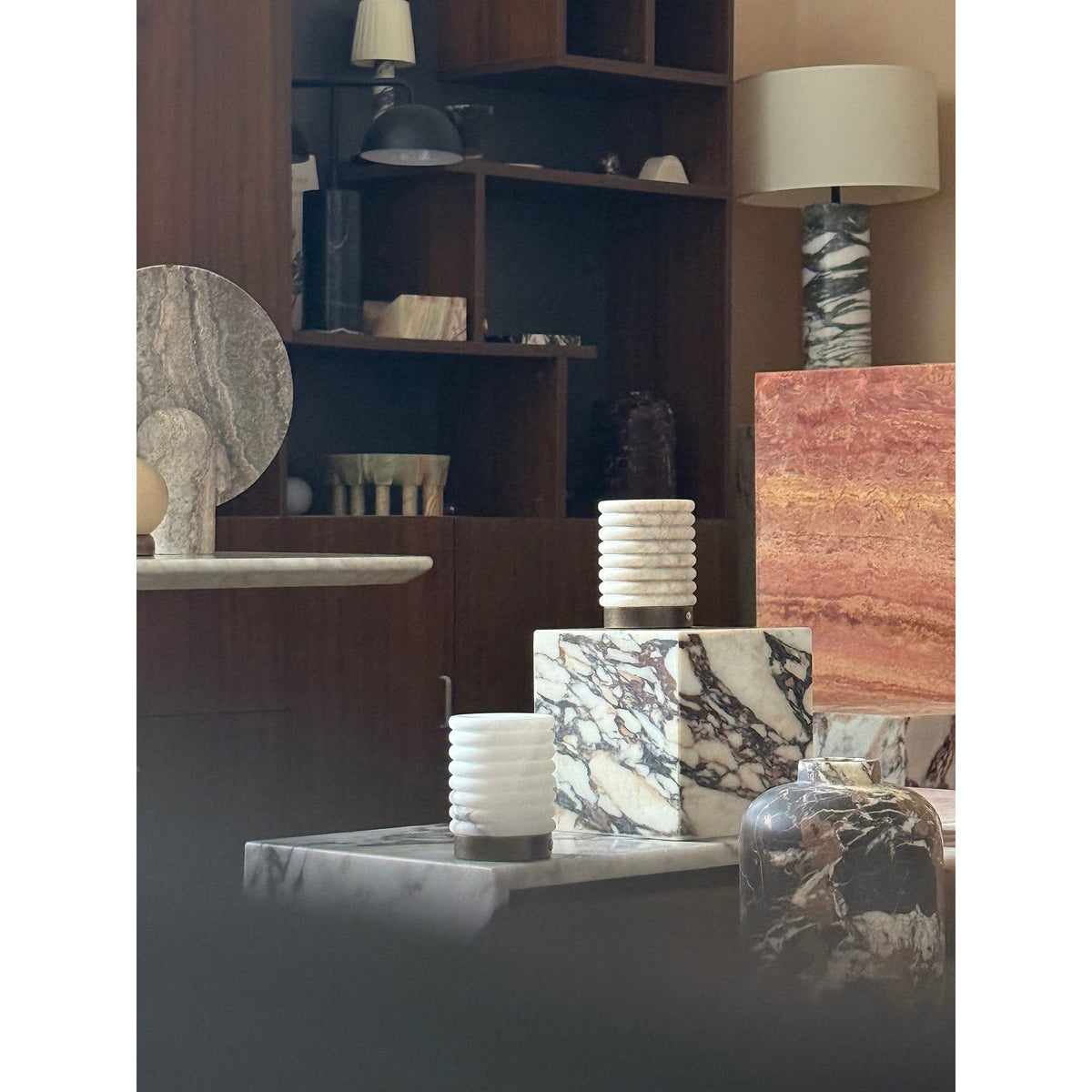 Alabaster Striped Table Lamp – Cordless Rechargeable Natural Stone Accent Light