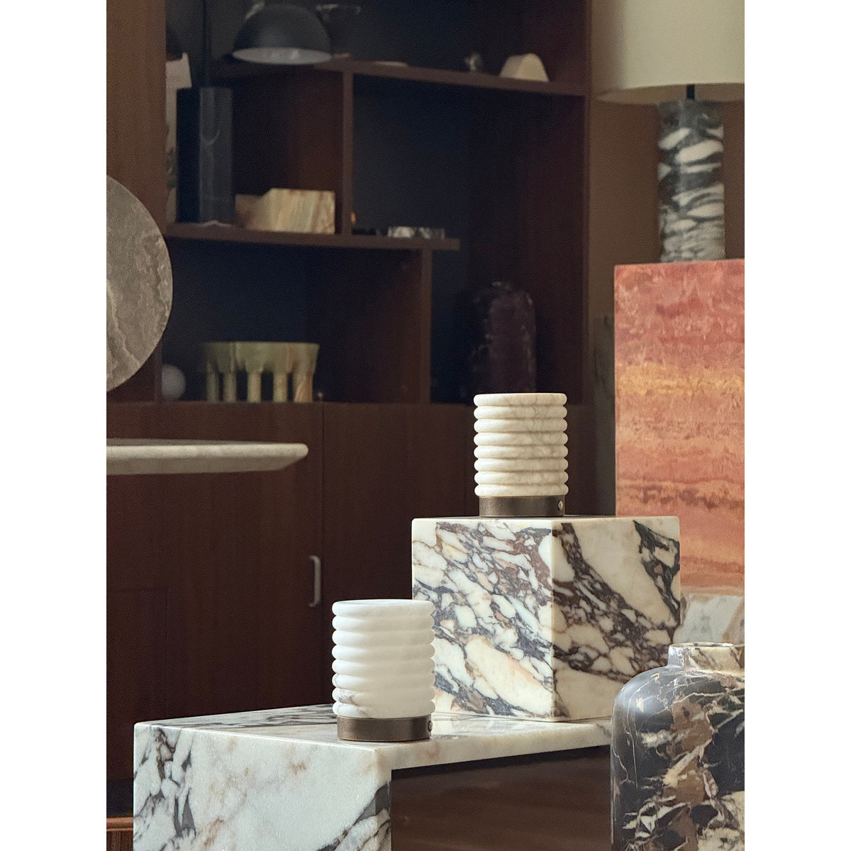 Alabaster Striped Table Lamp – Cordless Rechargeable Natural Stone Accent Light