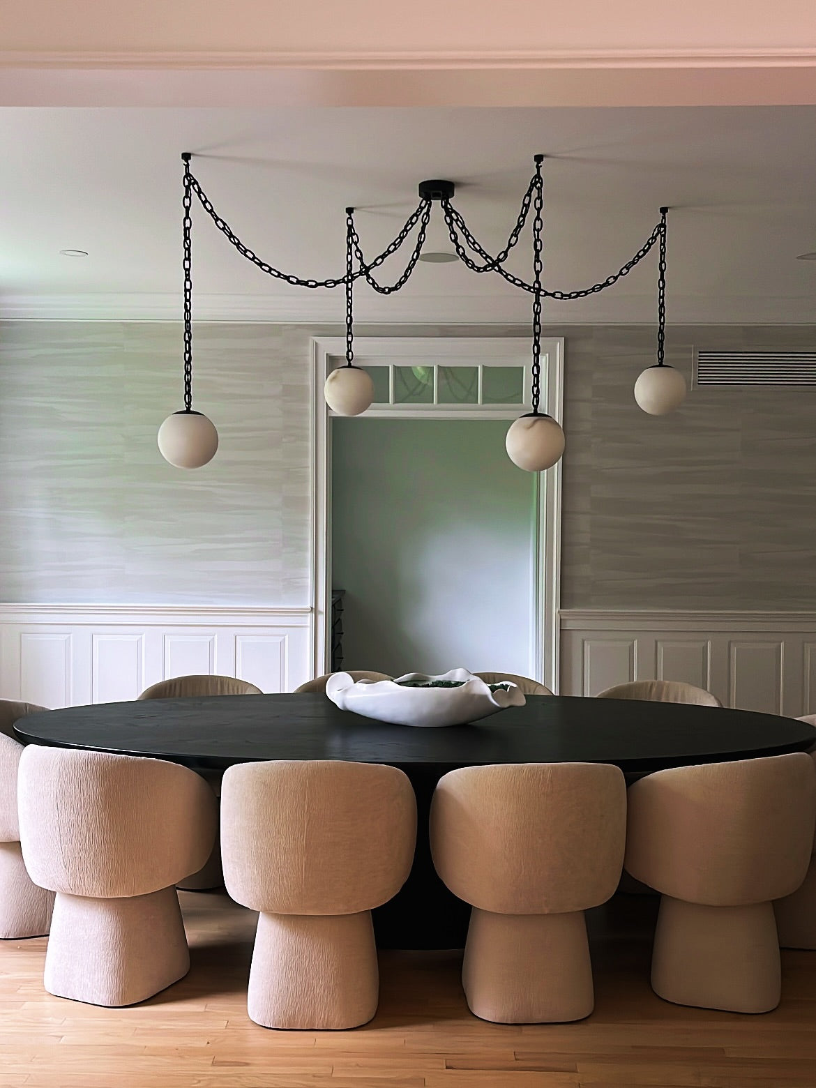 Alabaster Swag Pendant Lamp – Natural Stone Globe & Brass Swag Hanging Light
