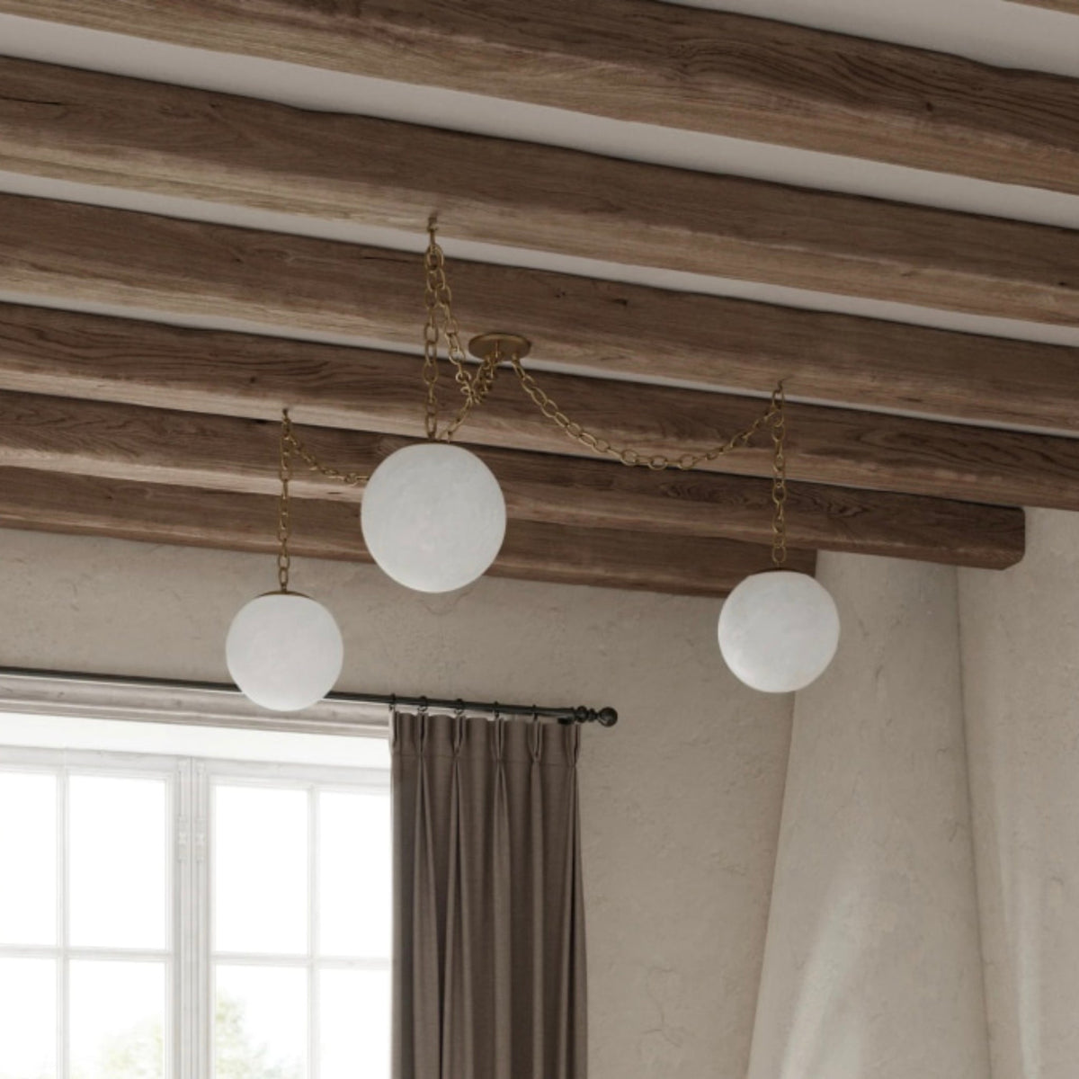 Alabaster Swag Pendant Lamp – Natural Stone Globe & Brass Swag Hanging Light