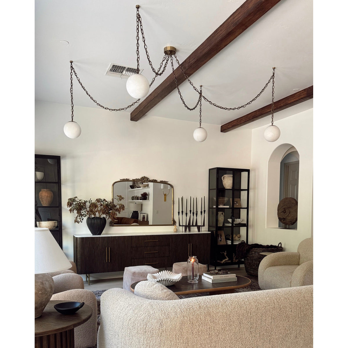 Alabaster Swag Pendant Lamp – Natural Stone Globe & Brass Swag Hanging Light