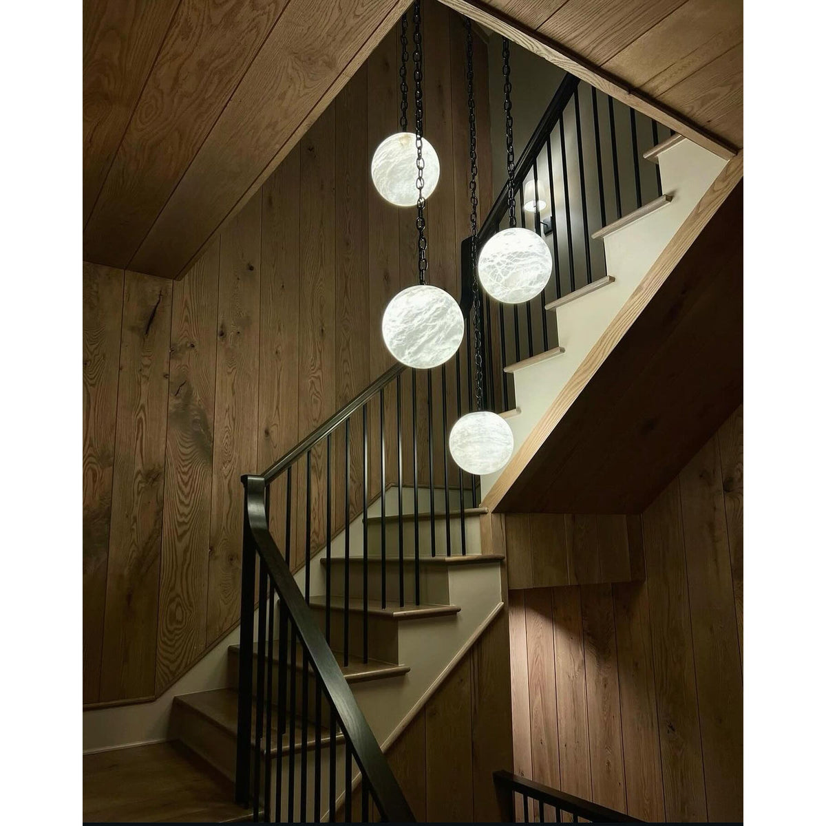 Alabaster Swag Pendant Lamp – Natural Stone Globe & Brass Swag Hanging Light
