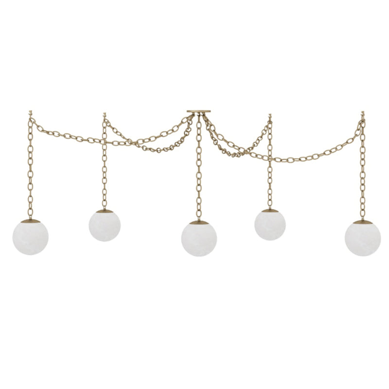 Alabaster Swag Pendant Lamp – Natural Stone Globe & Brass Swag Hanging Light