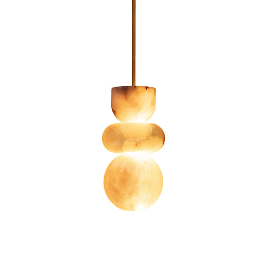 Alabaster Totem Pendant Lamp – Natural Stone Cylinder & Brass Modern LED Pendant