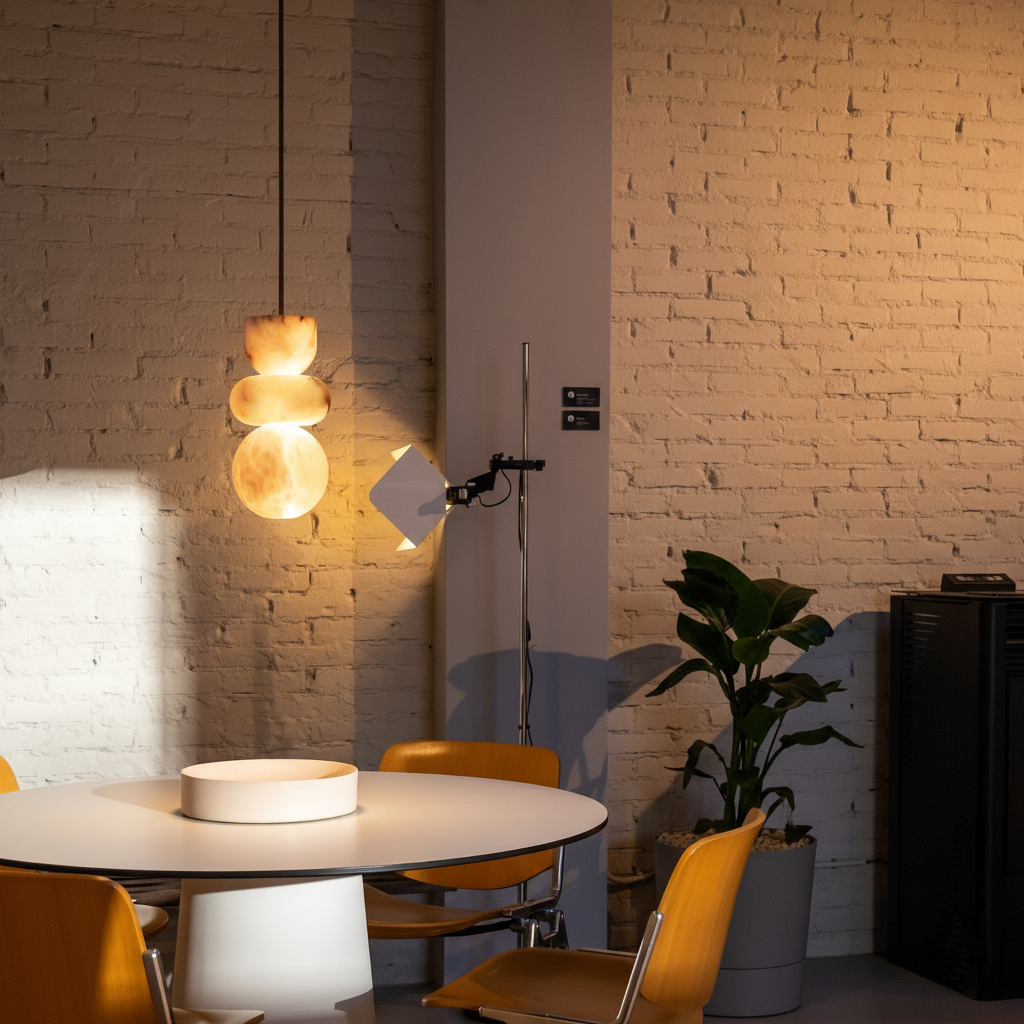 Alabaster Totem Pendant Lamp – Natural Stone Cylinder & Brass Modern LED Pendant