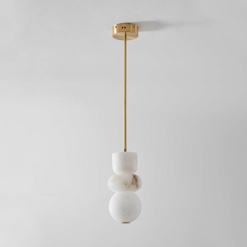 Alabaster Totem Pendant Lamp – Natural Stone Cylinder & Brass Modern LED Pendant