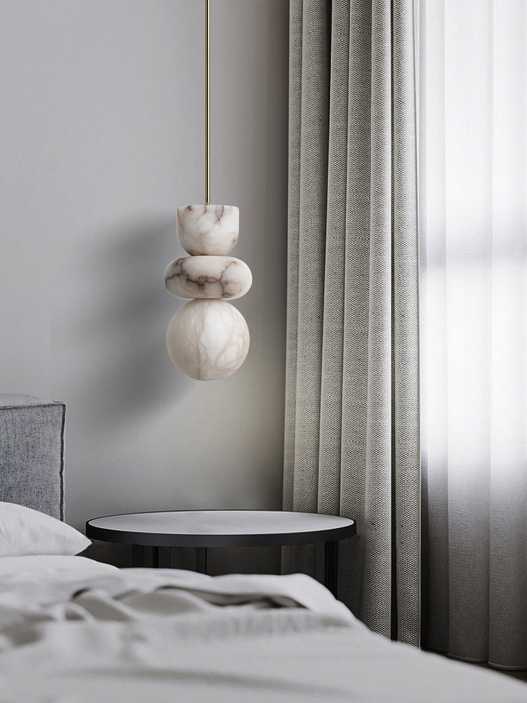 Alabaster Totem Pendant Lamp – Natural Stone Cylinder & Brass Modern LED Pendant
