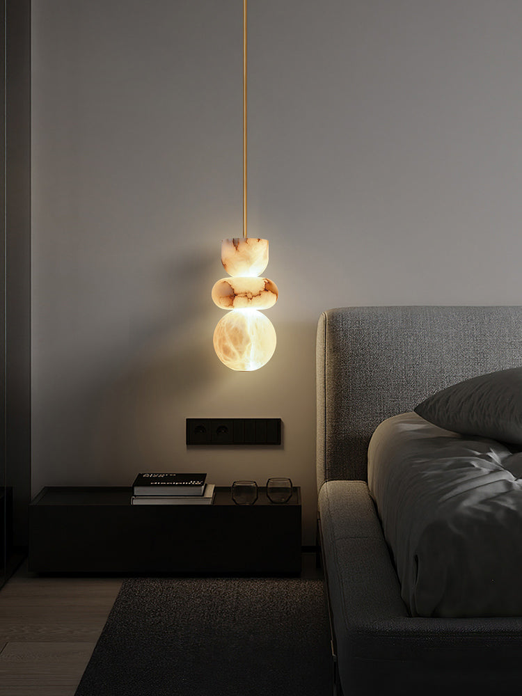 Alabaster Totem Pendant Lamp – Natural Stone Cylinder & Brass Modern LED Pendant