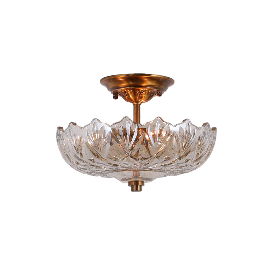 Alaina Glass Ceiling Lamp – Antique Brass & Amber Glass Semi-Flush Ceiling Light
