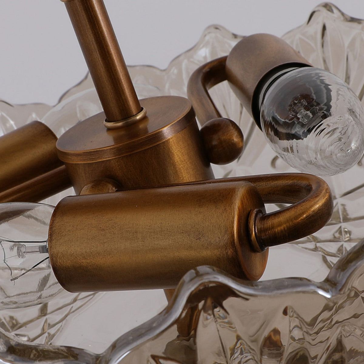 Alaina Glass Ceiling Lamp – Antique Brass & Amber Glass Semi-Flush Ceiling Light