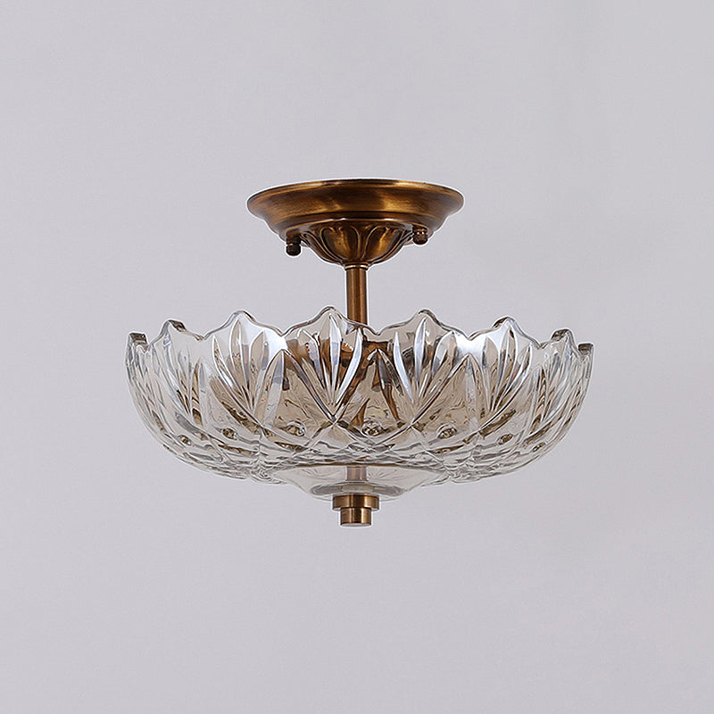 Alaina Glass Ceiling Lamp – Antique Brass & Amber Glass Semi-Flush Ceiling Light