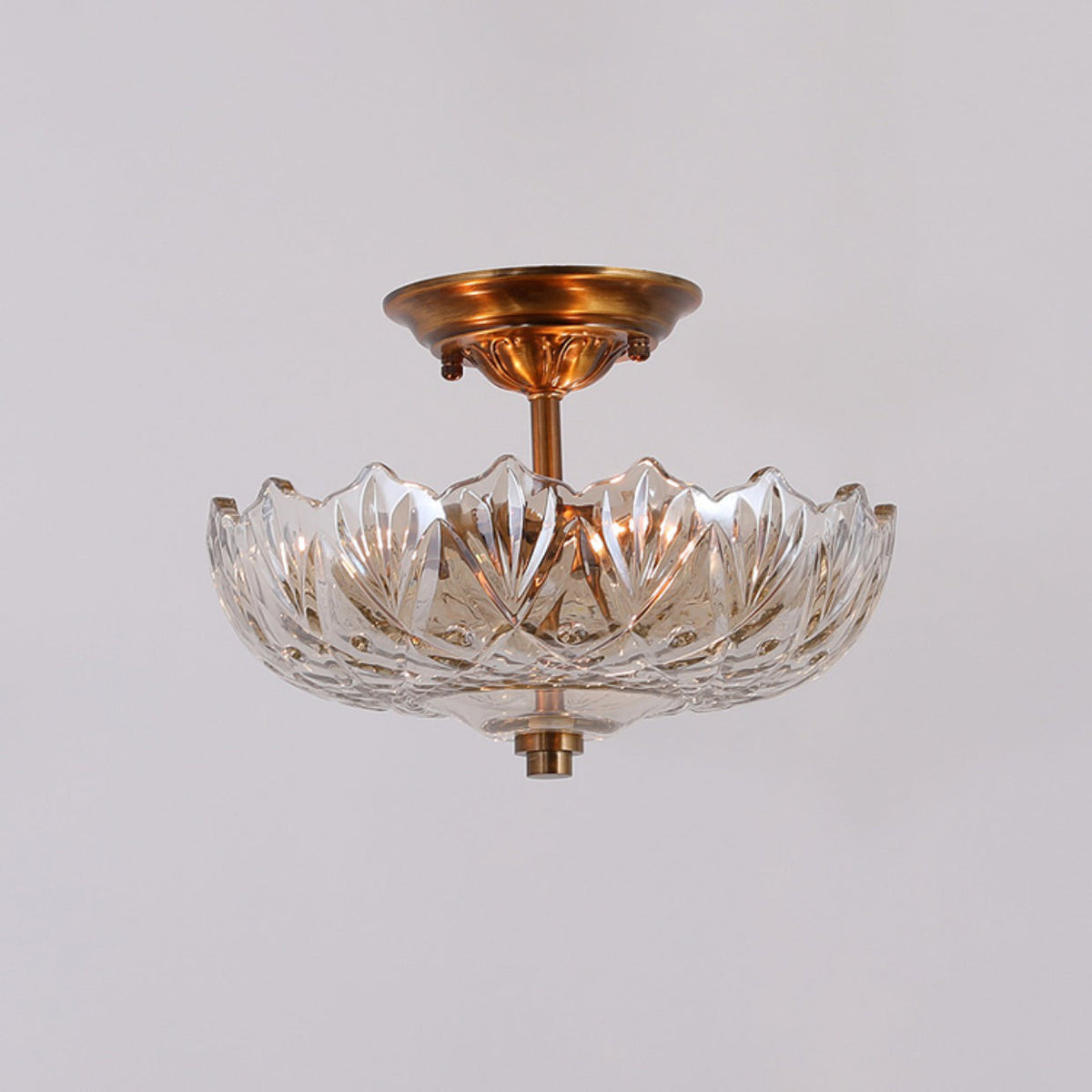 Alaina Glass Ceiling Lamp – Antique Brass & Amber Glass Semi-Flush Ceiling Light