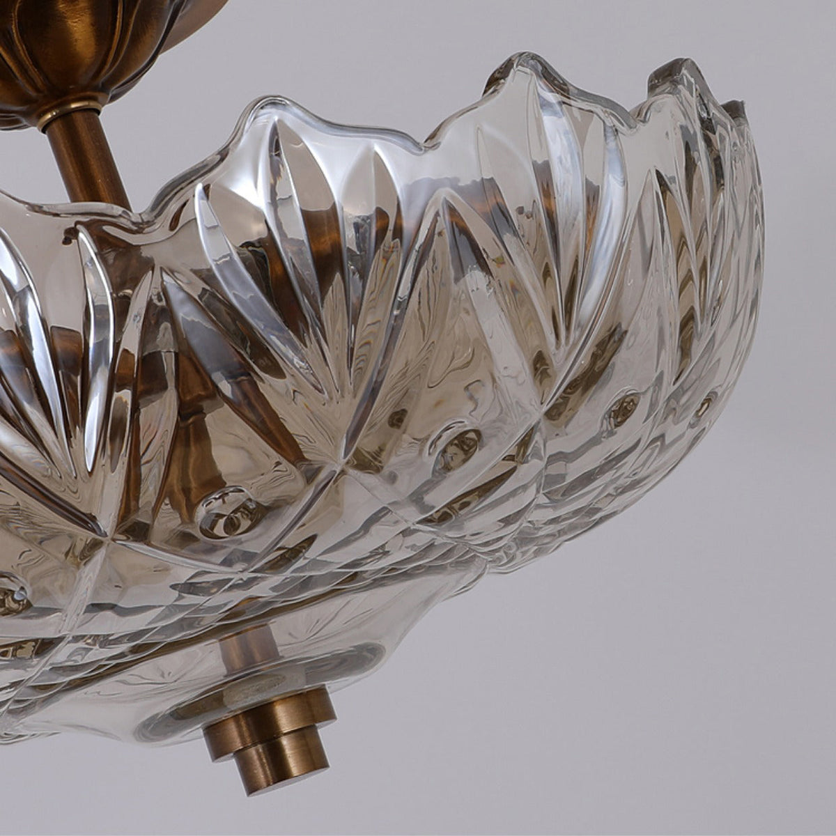 Alaina Glass Ceiling Lamp – Antique Brass & Amber Glass Semi-Flush Ceiling Light
