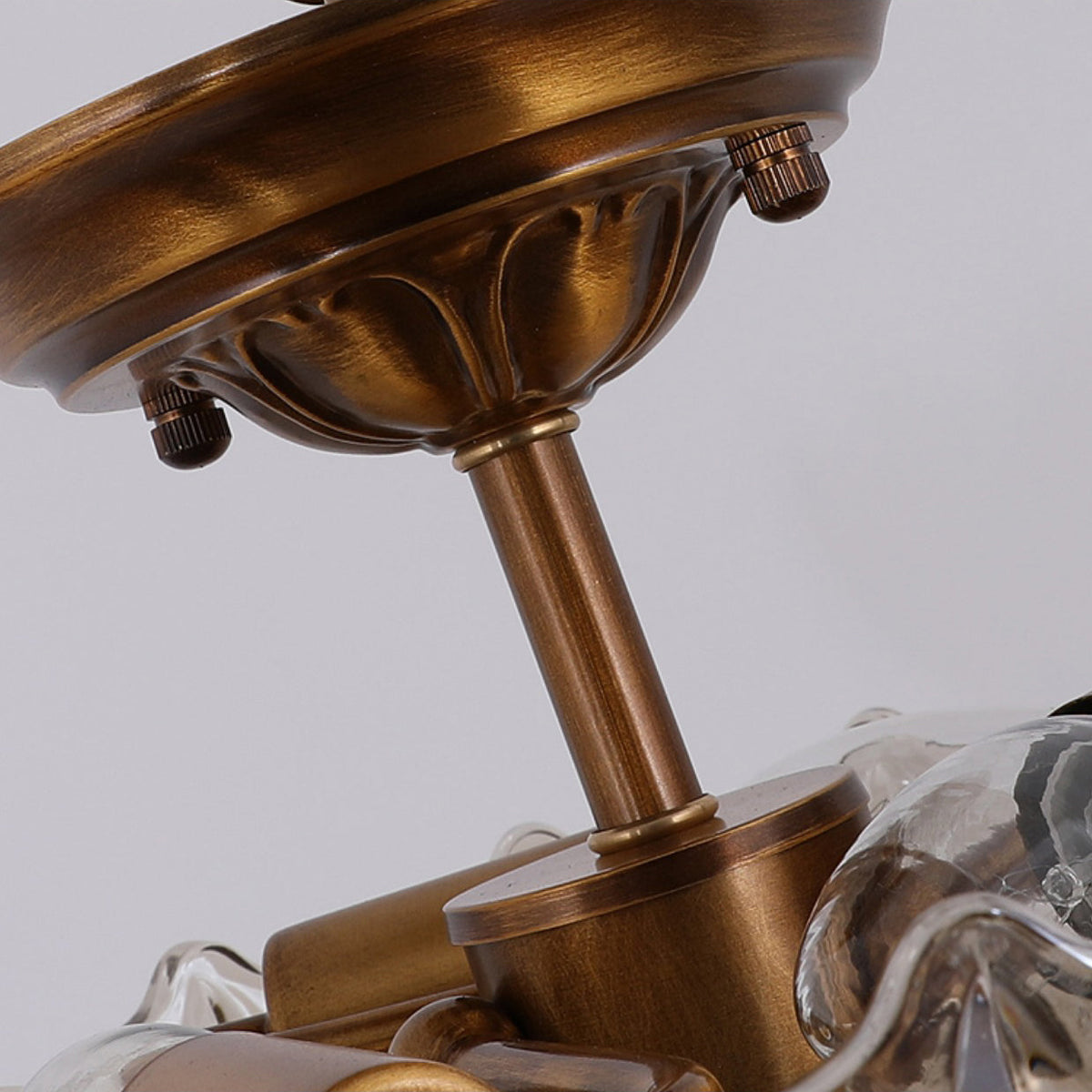 Alaina Glass Ceiling Lamp – Antique Brass & Amber Glass Semi-Flush Ceiling Light