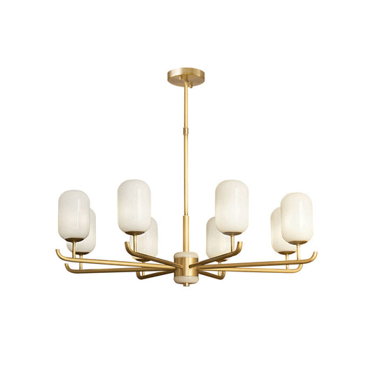 Alana Geometric Chandelier – Brass, Glass & Jade Accents Modern Chandelier