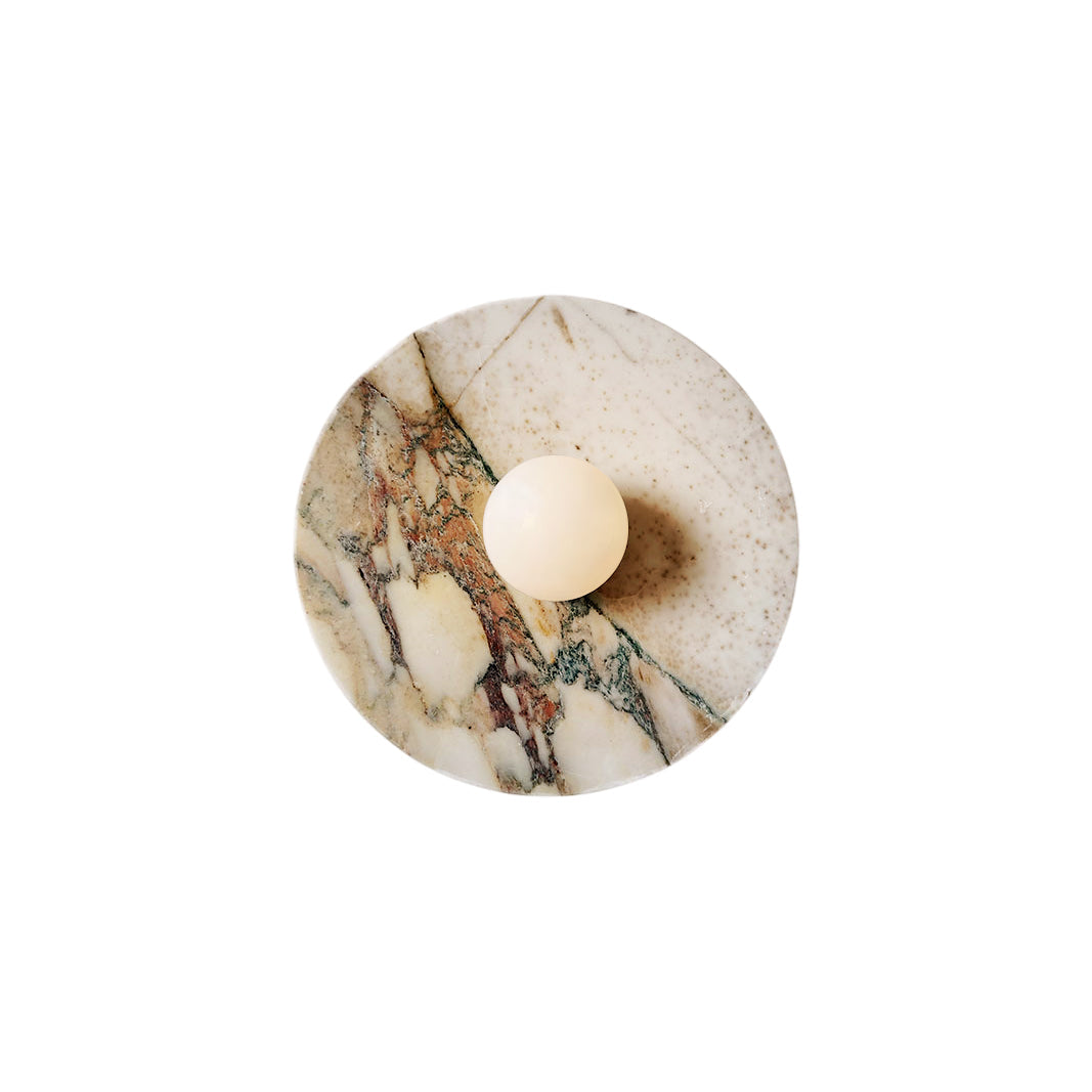Alba Marble Wall Lamp – Artisan Natural Marble Disc & Glass Halo Wall Sconce