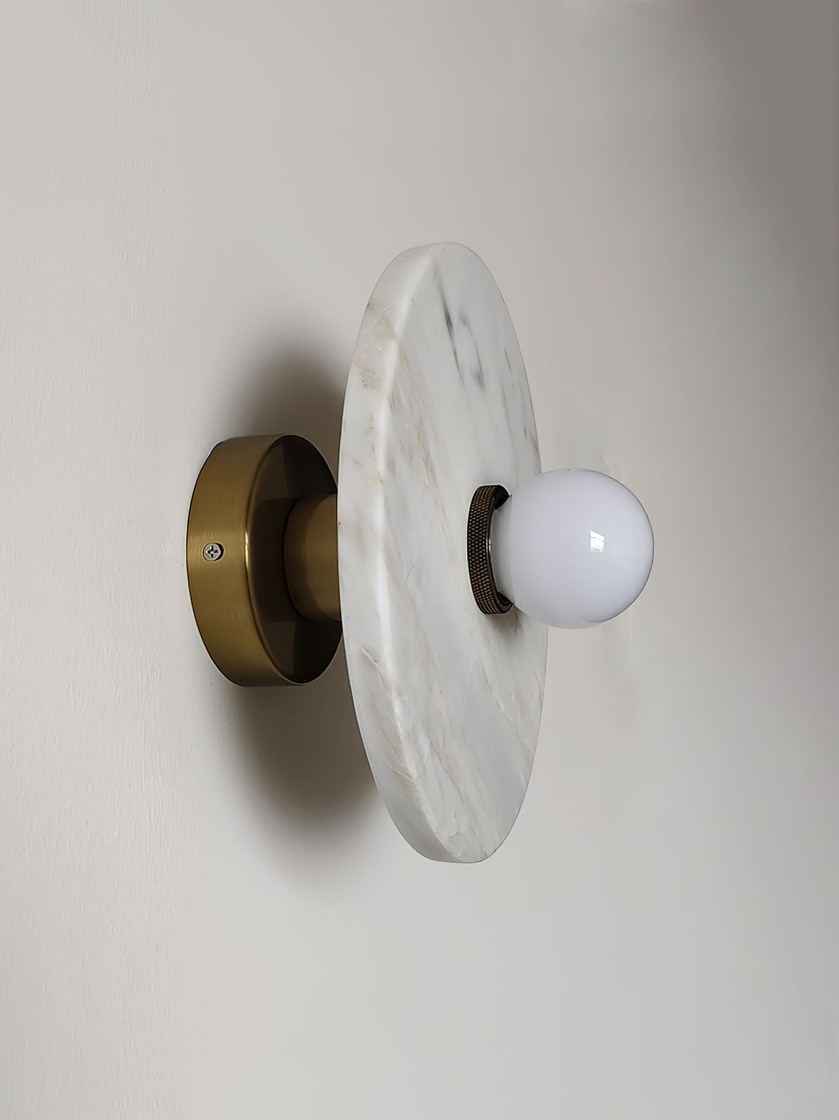 Alba Marble Wall Lamp – Artisan Natural Marble Disc & Glass Halo Wall Sconce