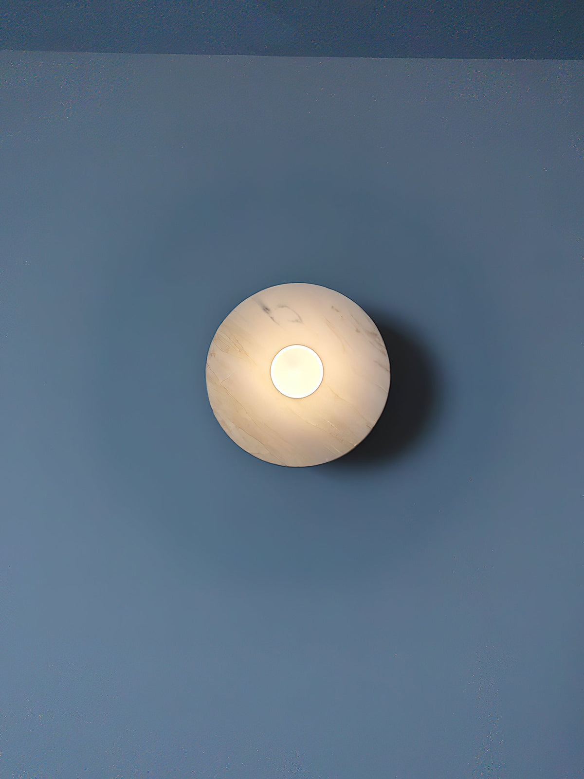 Alba Marble Wall Lamp – Artisan Natural Marble Disc & Glass Halo Wall Sconce
