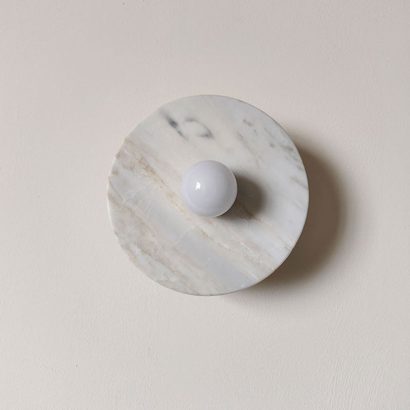 Alba Marble Wall Lamp – Artisan Natural Marble Disc & Glass Halo Wall Sconce
