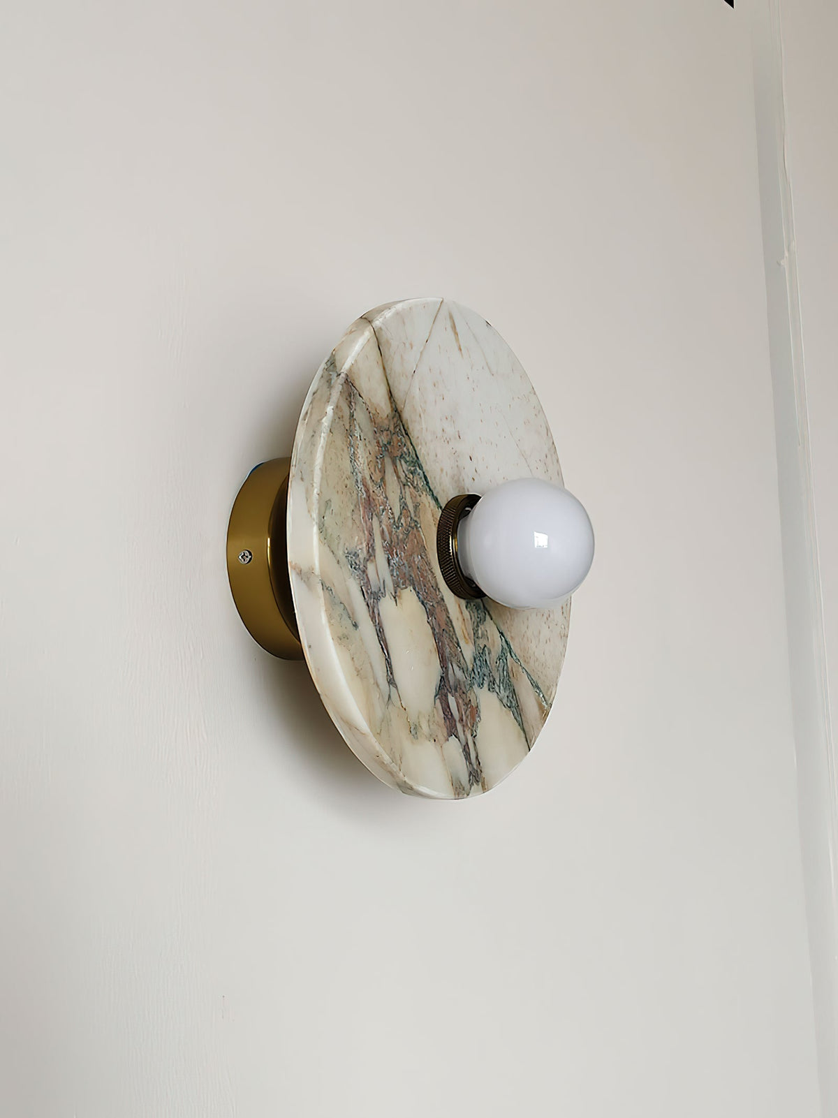 Alba Marble Wall Lamp – Artisan Natural Marble Disc & Glass Halo Wall Sconce