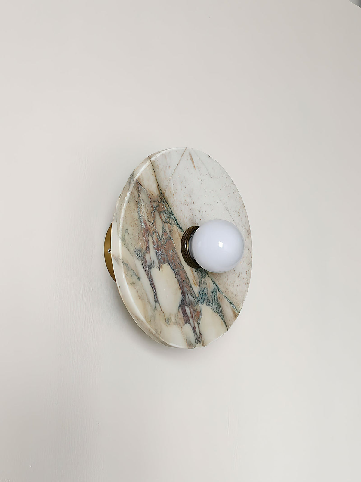 Alba Marble Wall Lamp – Artisan Natural Marble Disc & Glass Halo Wall Sconce