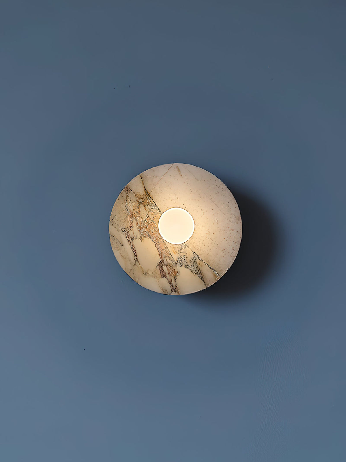 Alba Marble Wall Lamp – Artisan Natural Marble Disc & Glass Halo Wall Sconce