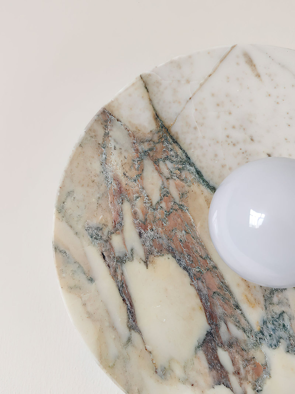Alba Marble Wall Lamp – Artisan Natural Marble Disc & Glass Halo Wall Sconce